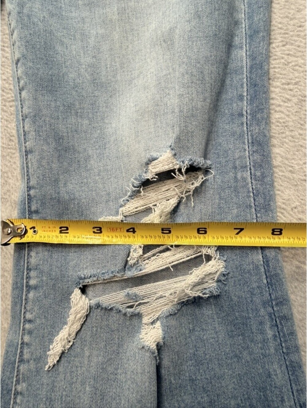 American Eagle Womens Flare Jeans Distressed Ripped 14 Light Wash Raw Hem - Picture 3 of 12